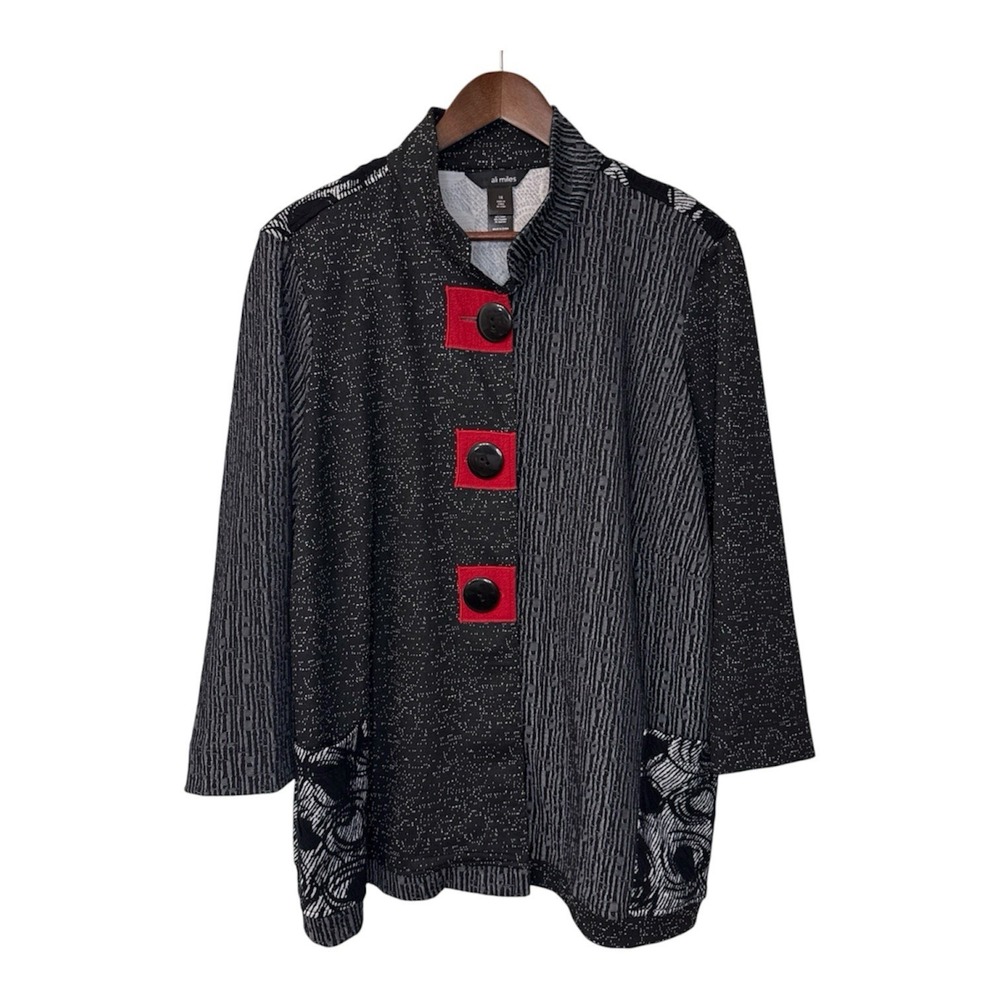 Ali Miles jacket women's 1X black abstract mixed fabric lagenlook artsy boho